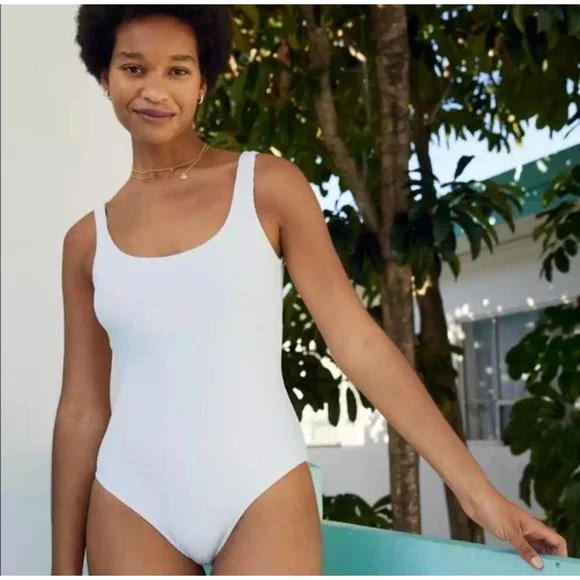 Aerie One Piece Cheeky Textured White Swimsuit Sz M Long - Picture 2 of 8